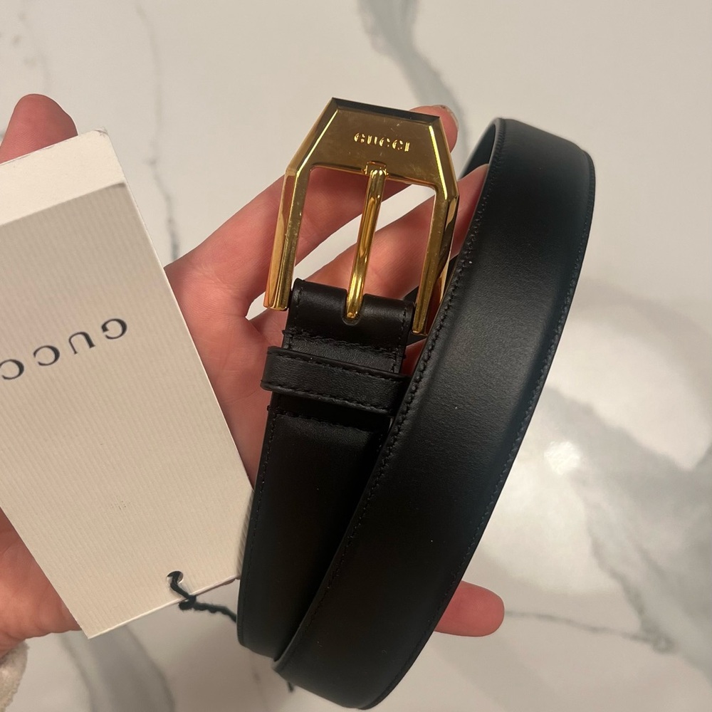 Gucci Black Leather Belt with Gold Buckle